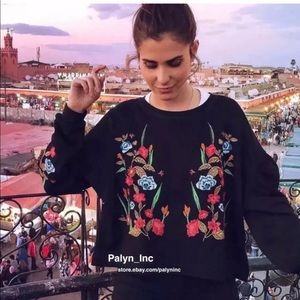 Zara Black Floral Embroidered Jacket